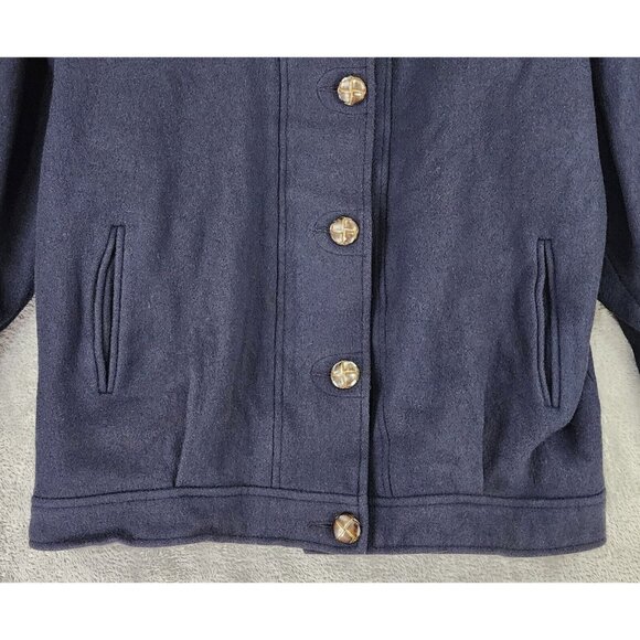 Herman Kay Jacket Womens Size 10 Blue Wool Blend Full Zip Button Hooded Overcoat - Picture 8 of 11